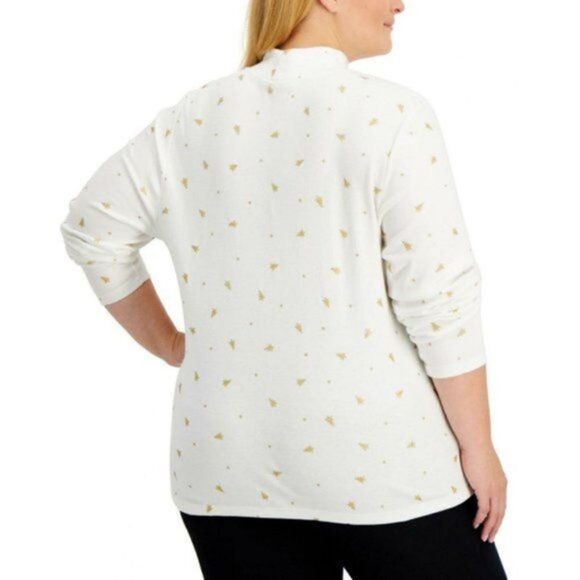 Karen Scott Plus Size Metallic Tree-Print Top Bright White 1X - Picture 2 of 4